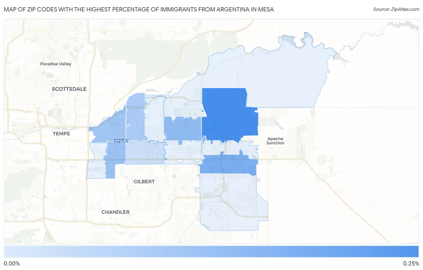 Zip Codes with the Highest Percentage of Immigrants from Argentina in Mesa Map