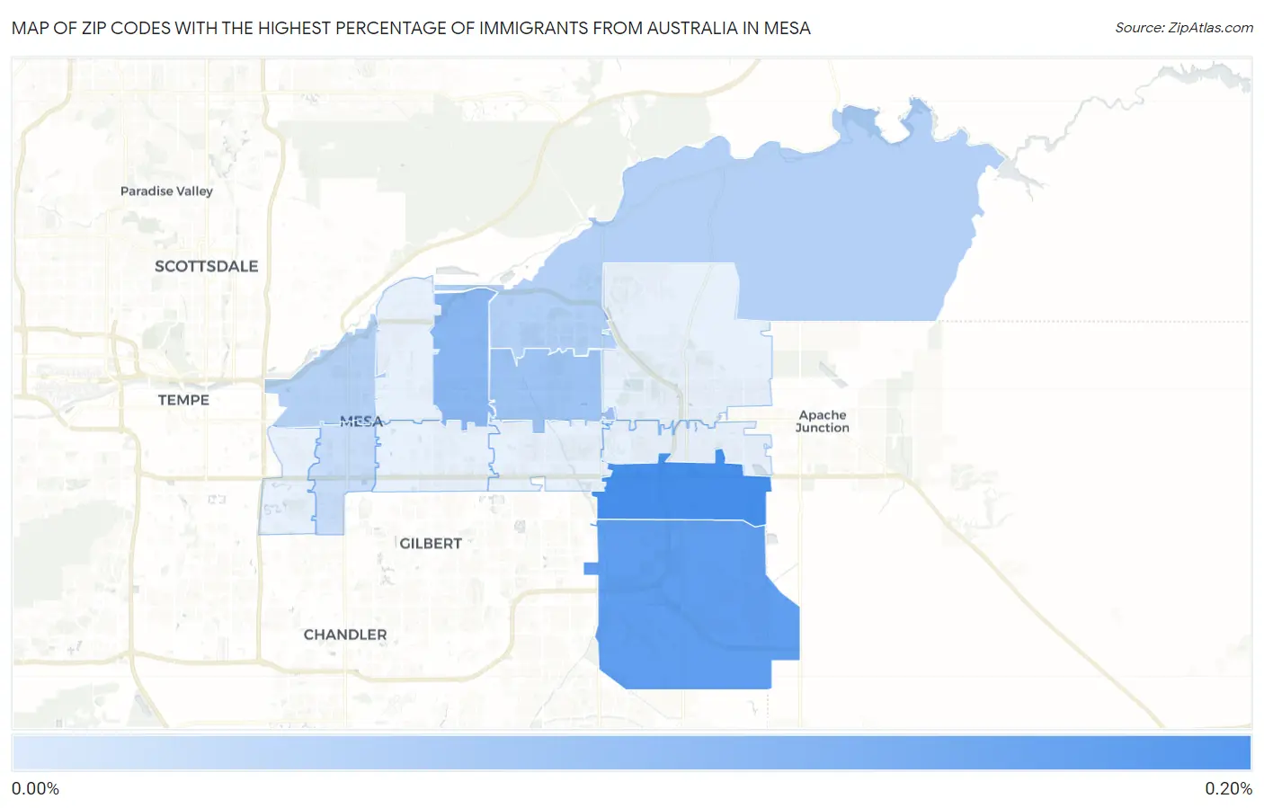 Zip Codes with the Highest Percentage of Immigrants from Australia in Mesa Map
