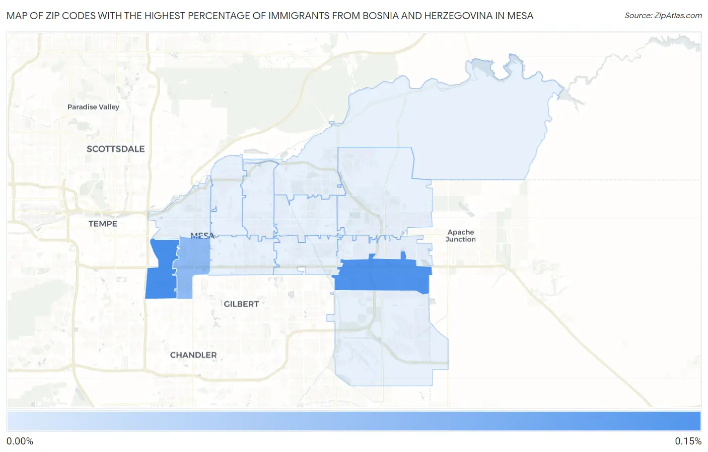 Zip Codes with the Highest Percentage of Immigrants from Bosnia and Herzegovina in Mesa Map