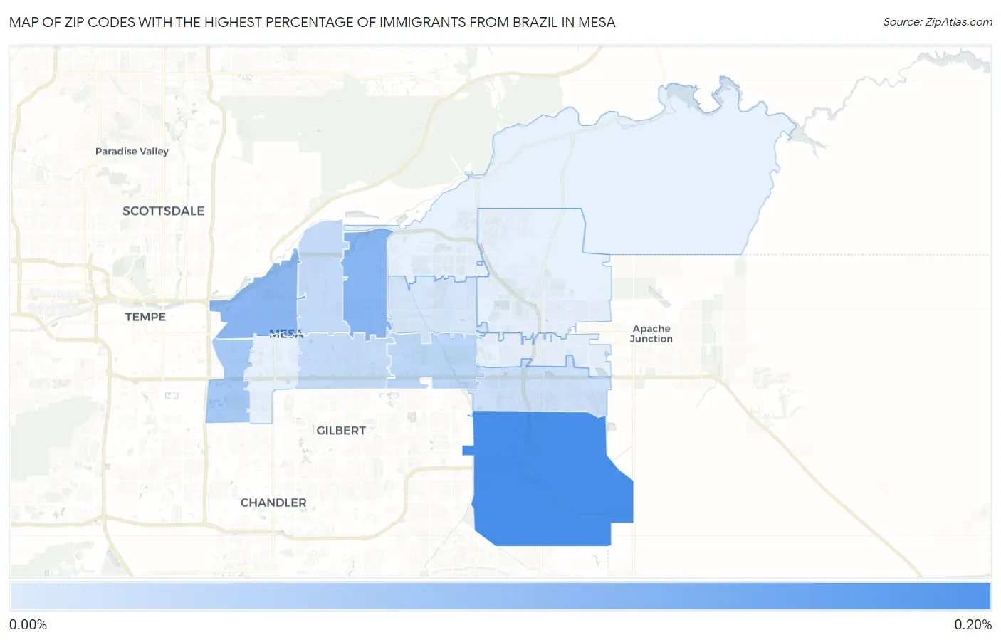 Zip Codes with the Highest Percentage of Immigrants from Brazil in Mesa Map