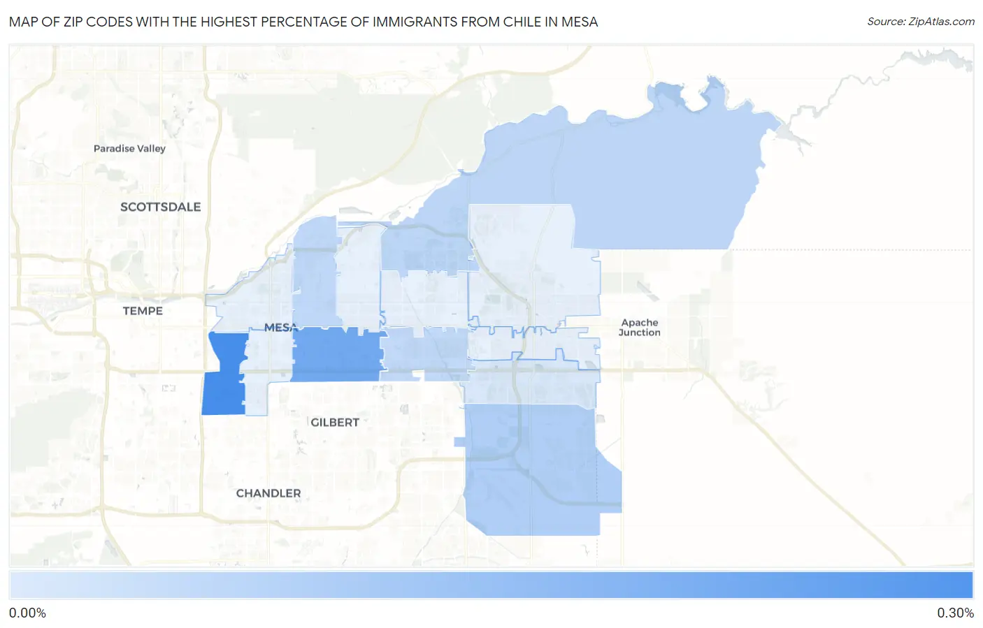 Zip Codes with the Highest Percentage of Immigrants from Chile in Mesa Map