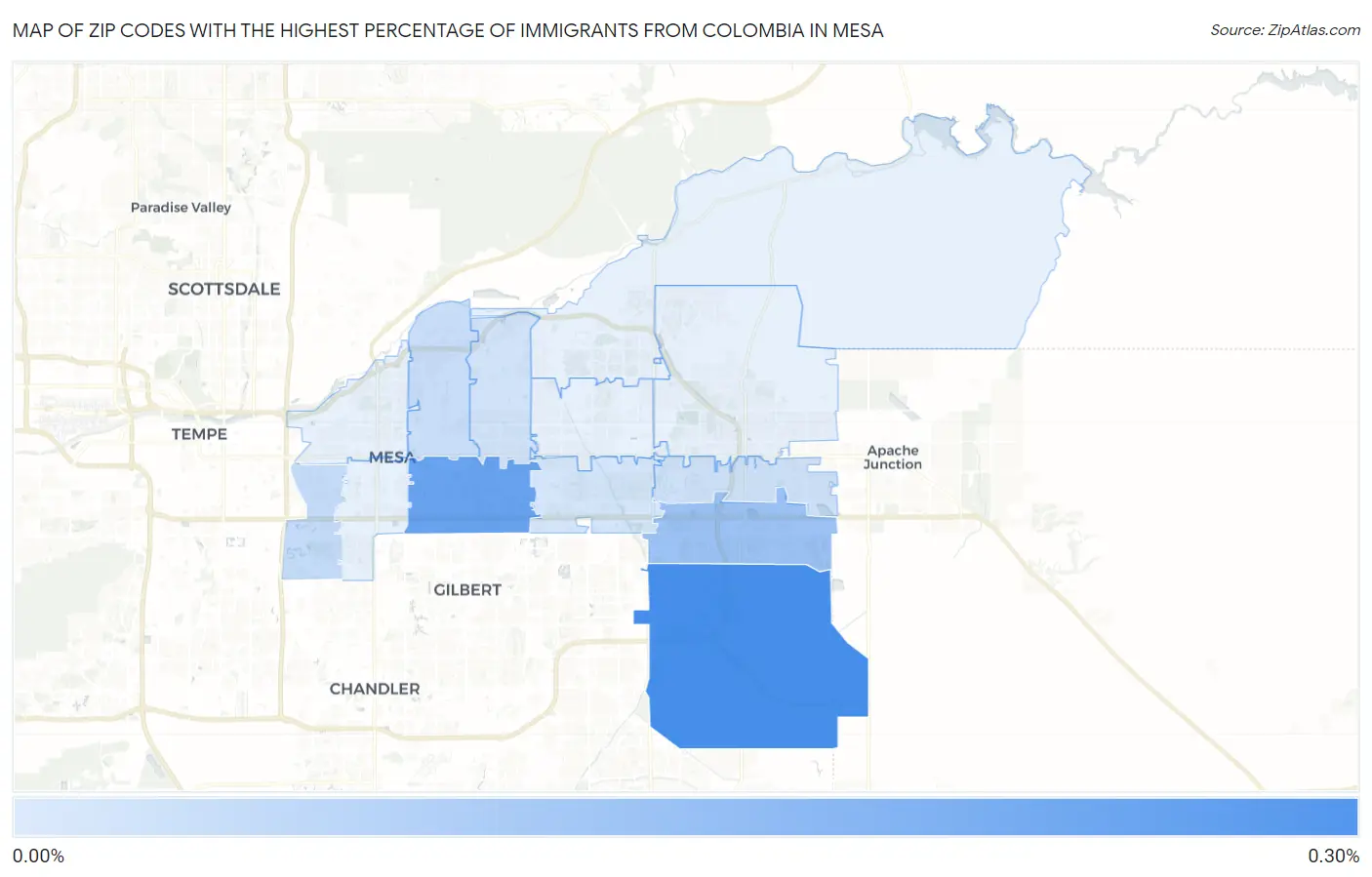 Zip Codes with the Highest Percentage of Immigrants from Colombia in Mesa Map