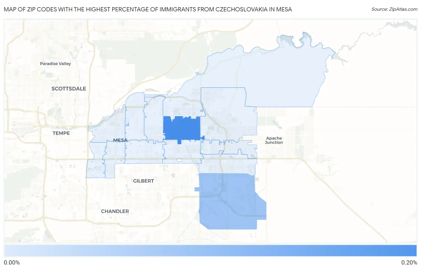 Zip Codes with the Highest Percentage of Immigrants from Czechoslovakia in Mesa Map