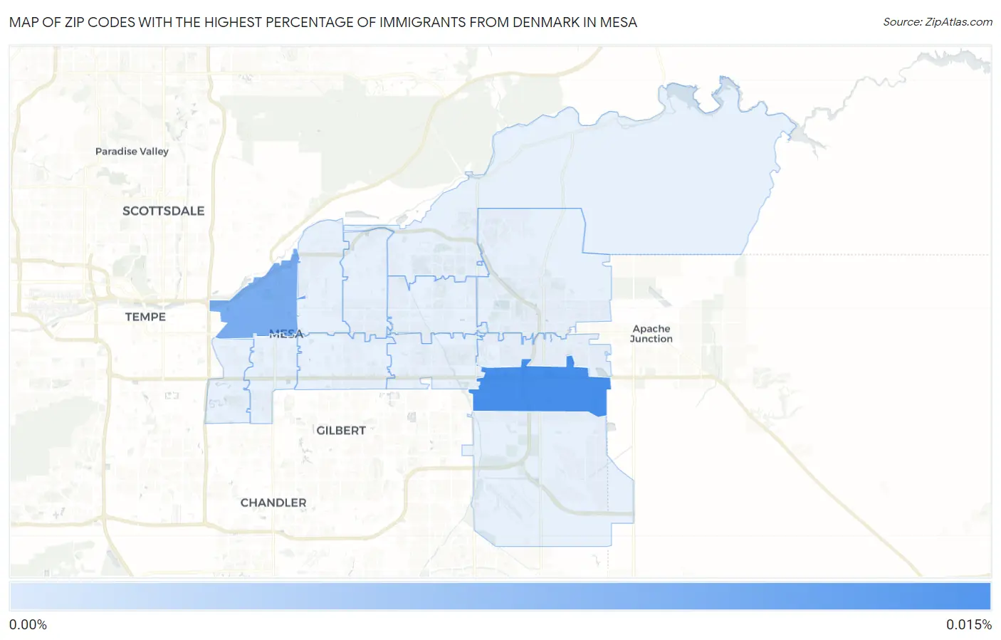 Zip Codes with the Highest Percentage of Immigrants from Denmark in Mesa Map
