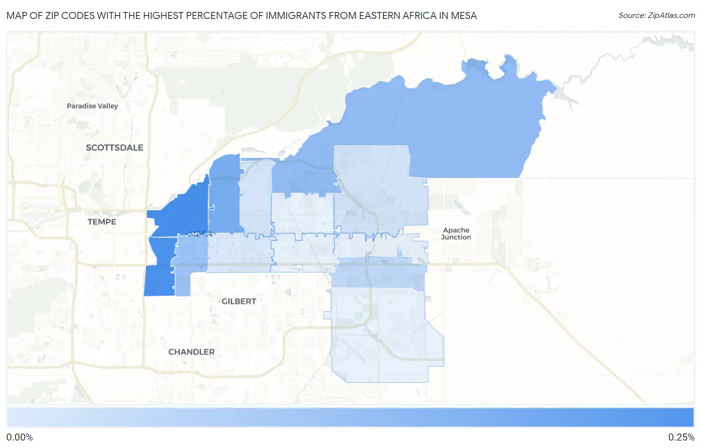 Zip Codes with the Highest Percentage of Immigrants from Eastern Africa in Mesa Map