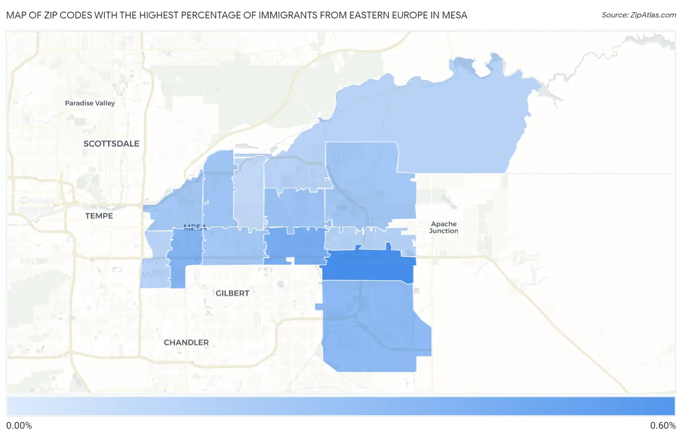 Zip Codes with the Highest Percentage of Immigrants from Eastern Europe in Mesa Map