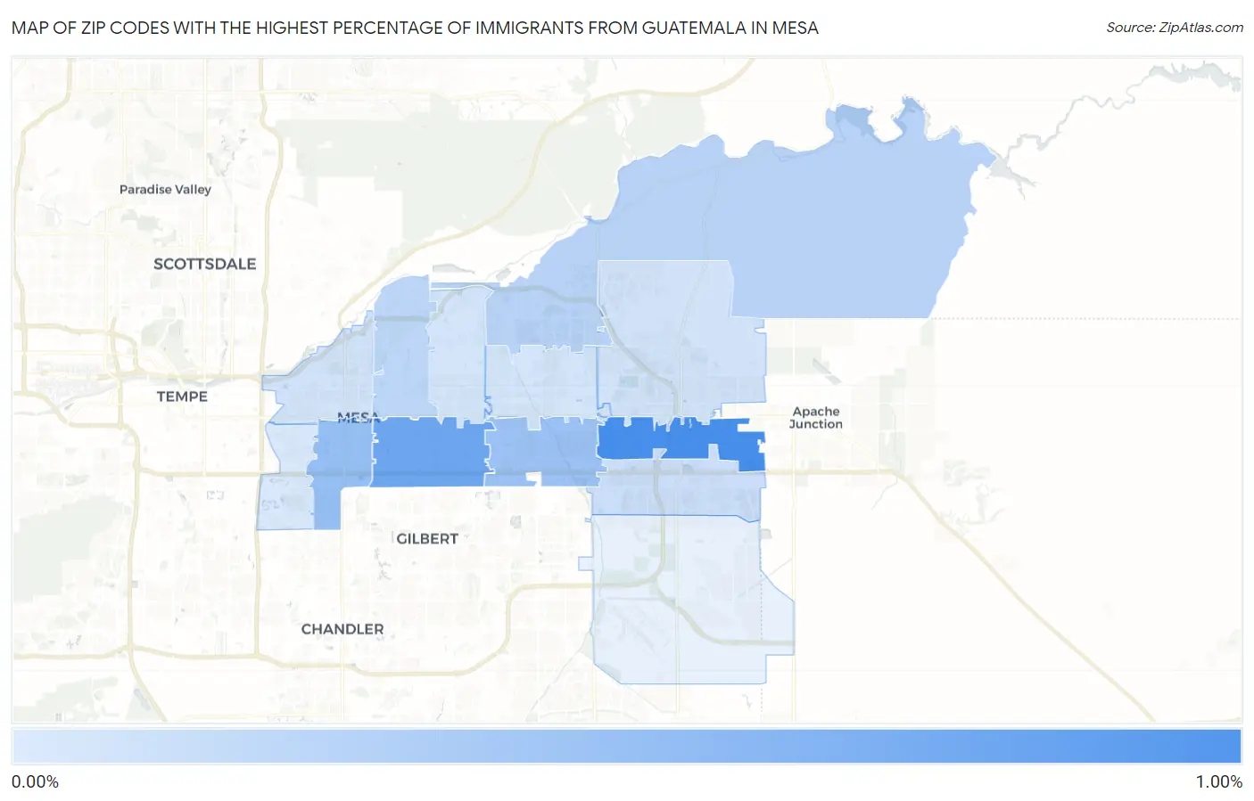 Zip Codes with the Highest Percentage of Immigrants from Guatemala in Mesa Map