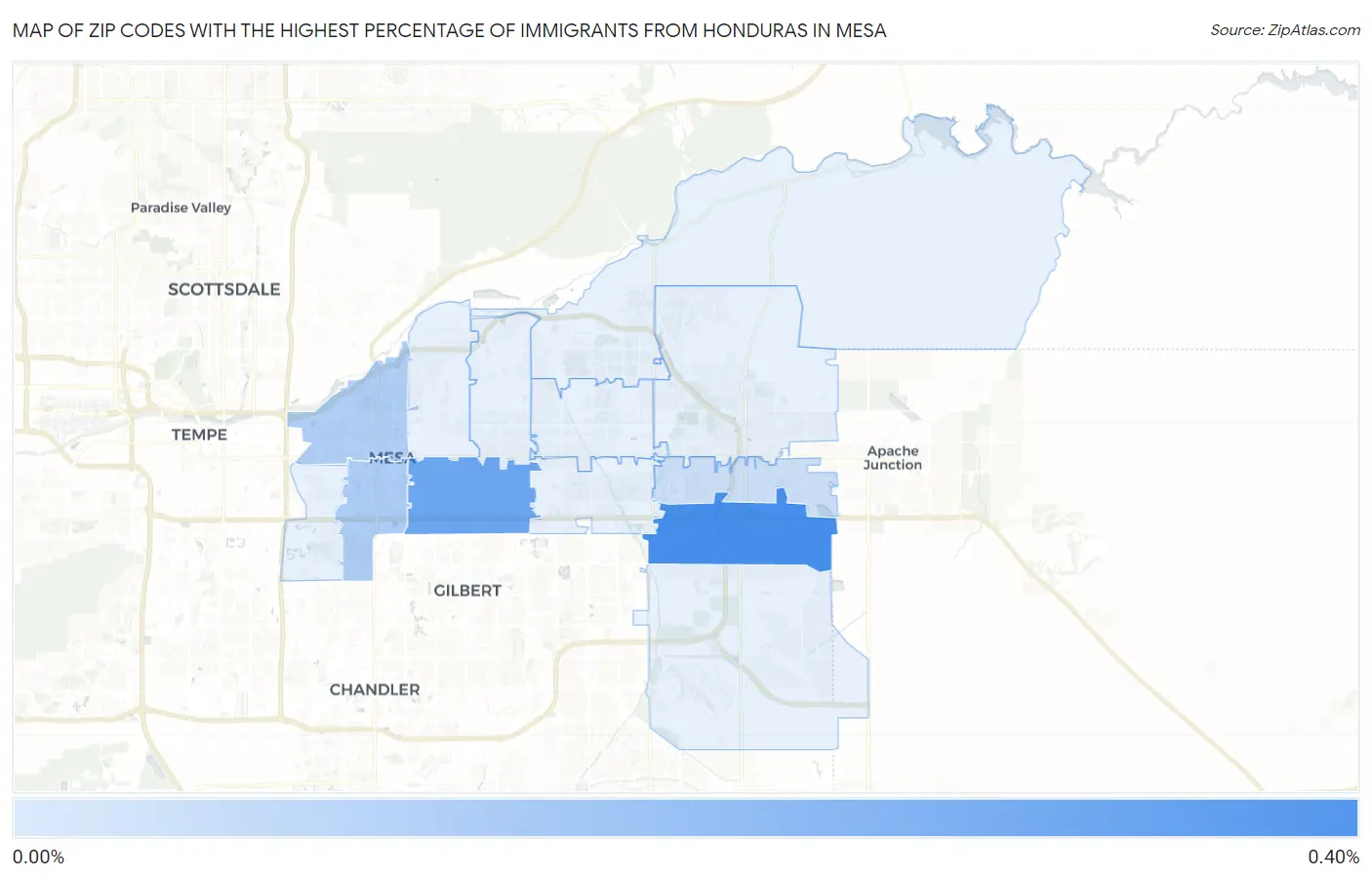 Zip Codes with the Highest Percentage of Immigrants from Honduras in Mesa Map