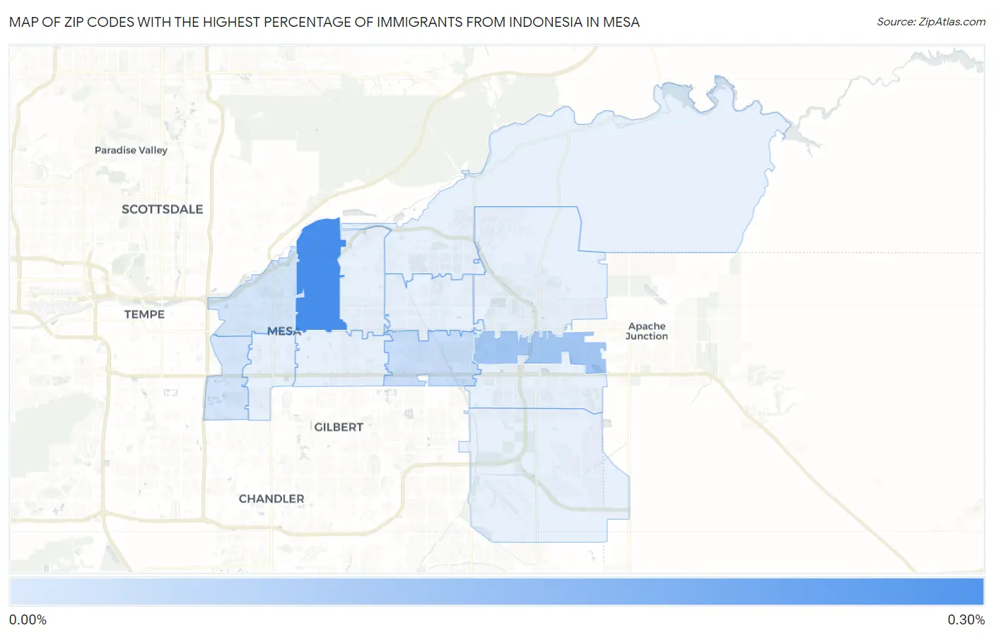 Zip Codes with the Highest Percentage of Immigrants from Indonesia in Mesa Map