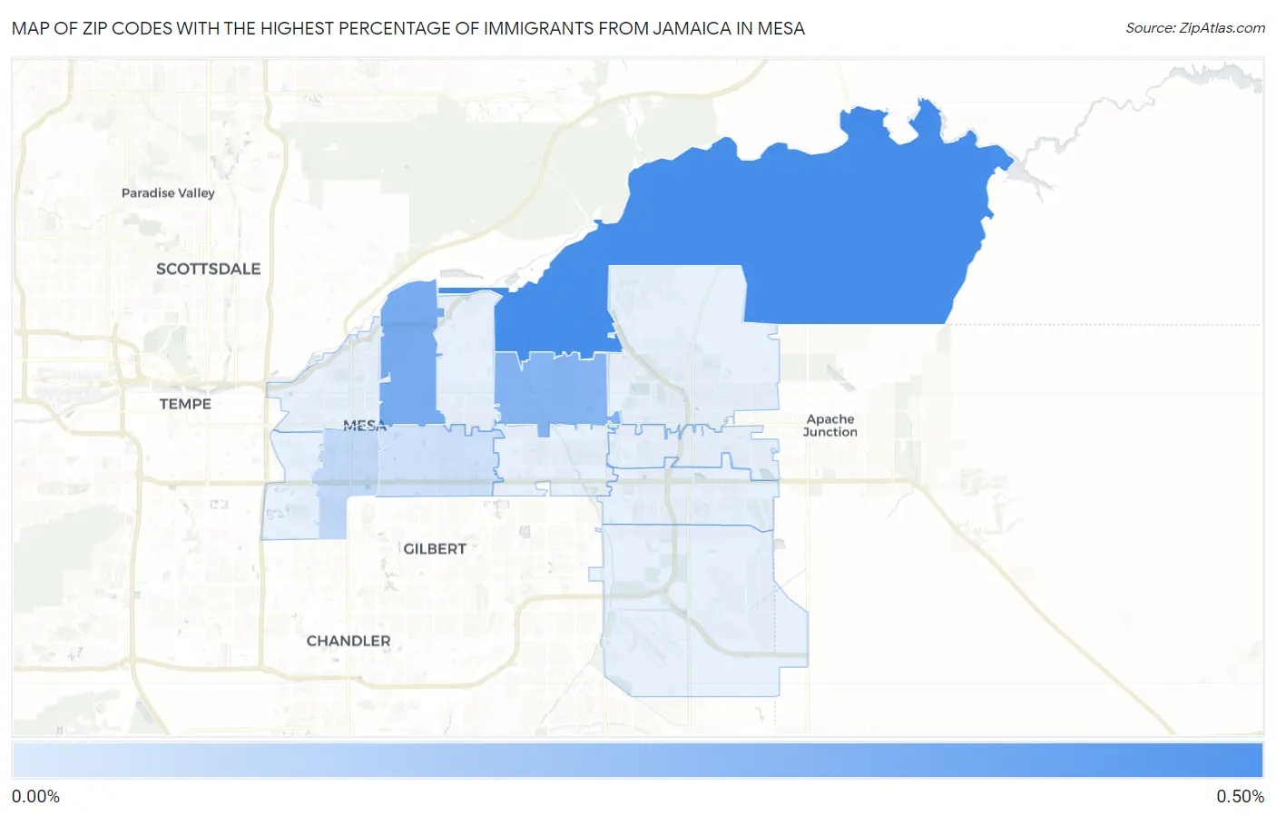 Zip Codes with the Highest Percentage of Immigrants from Jamaica in Mesa Map