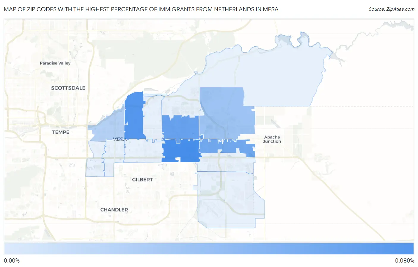 Zip Codes with the Highest Percentage of Immigrants from Netherlands in Mesa Map