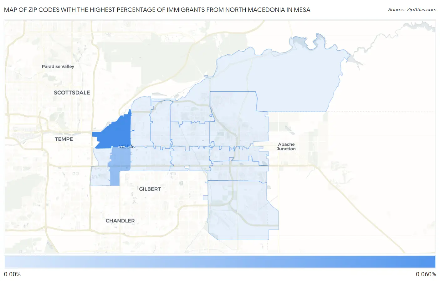 Zip Codes with the Highest Percentage of Immigrants from North Macedonia in Mesa Map