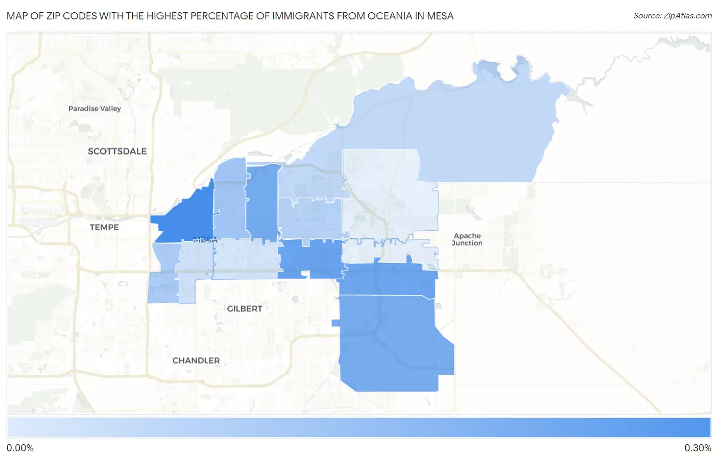 Zip Codes with the Highest Percentage of Immigrants from Oceania in Mesa Map
