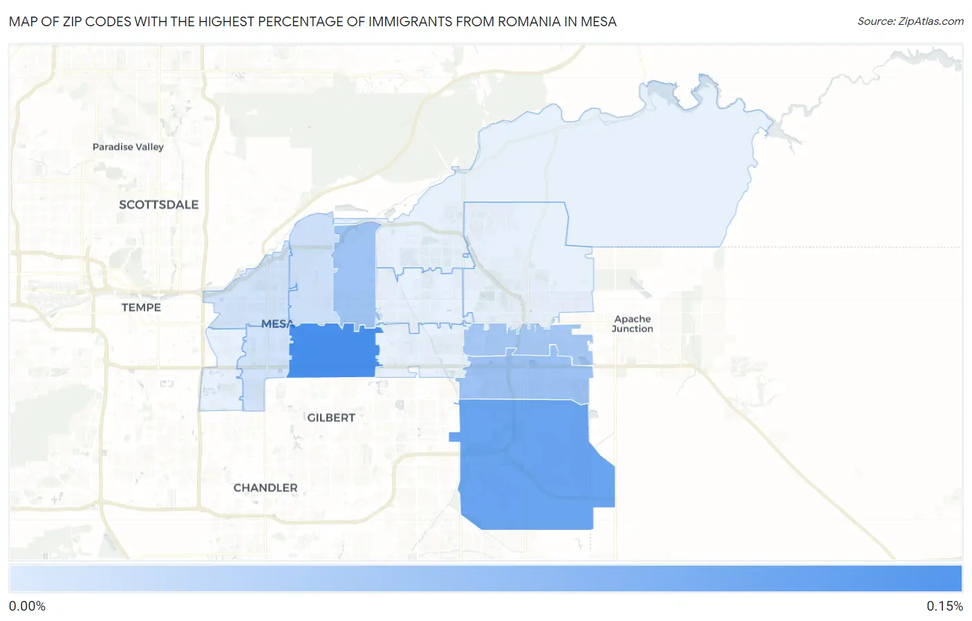 Zip Codes with the Highest Percentage of Immigrants from Romania in Mesa Map
