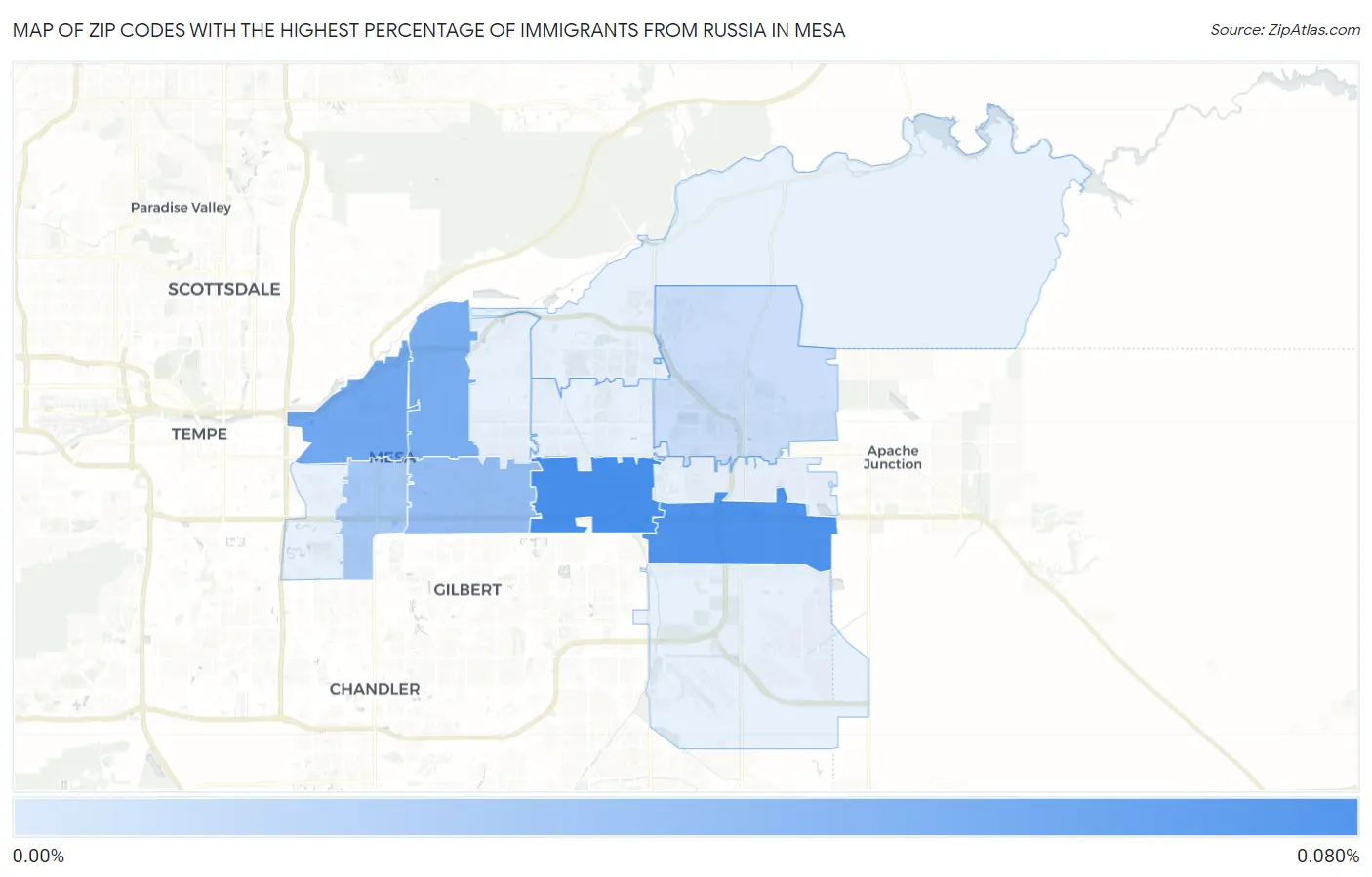 Zip Codes with the Highest Percentage of Immigrants from Russia in Mesa Map