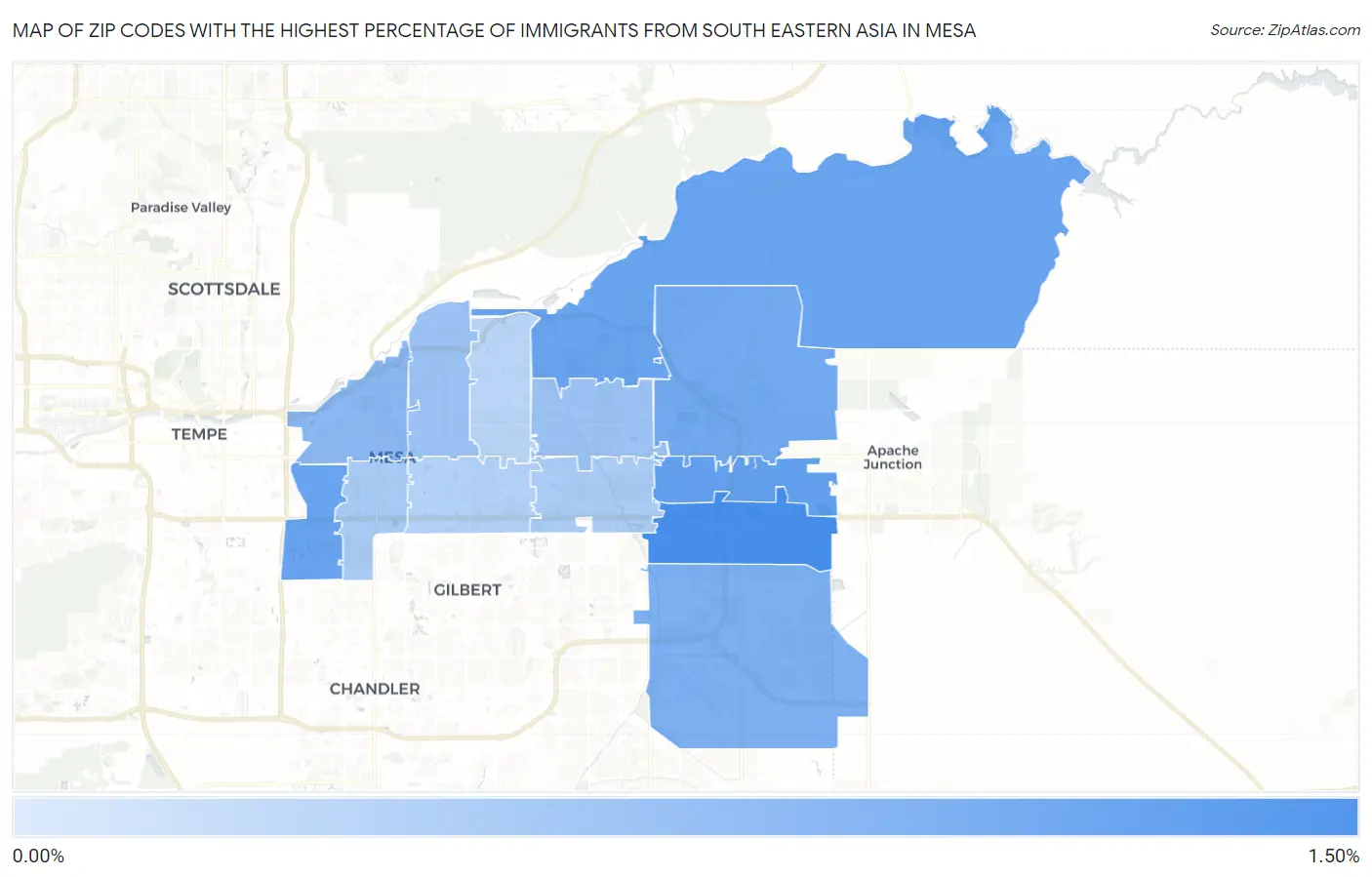 Zip Codes with the Highest Percentage of Immigrants from South Eastern Asia in Mesa Map