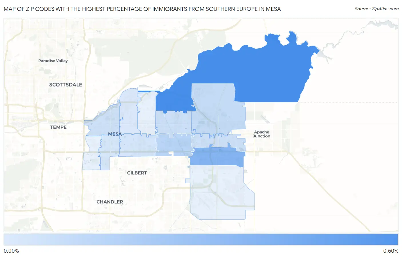 Zip Codes with the Highest Percentage of Immigrants from Southern Europe in Mesa Map