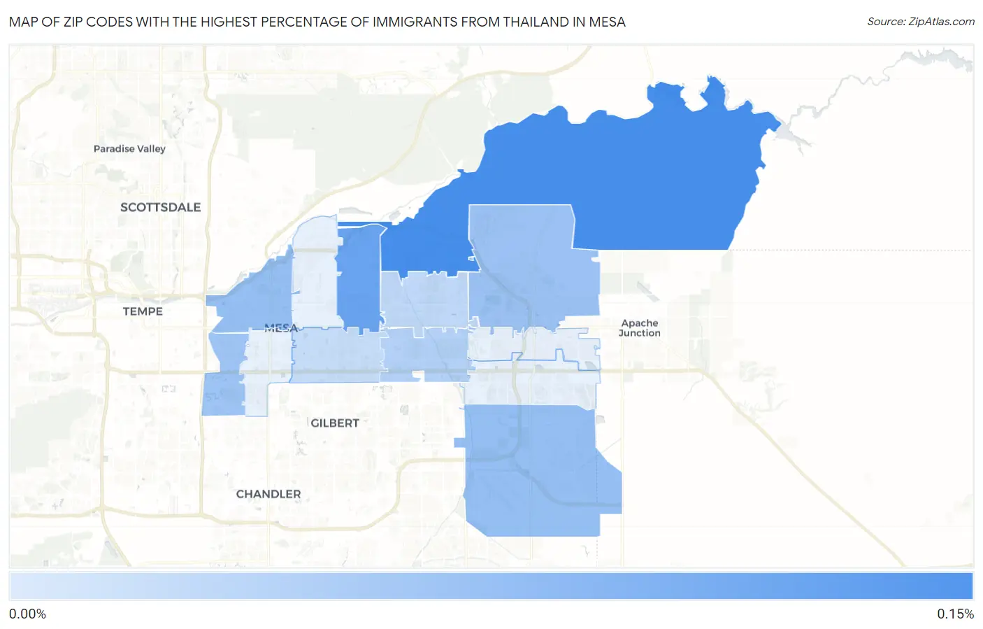 Zip Codes with the Highest Percentage of Immigrants from Thailand in Mesa Map