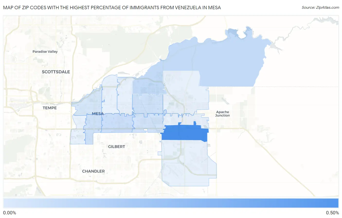 Zip Codes with the Highest Percentage of Immigrants from Venezuela in Mesa Map
