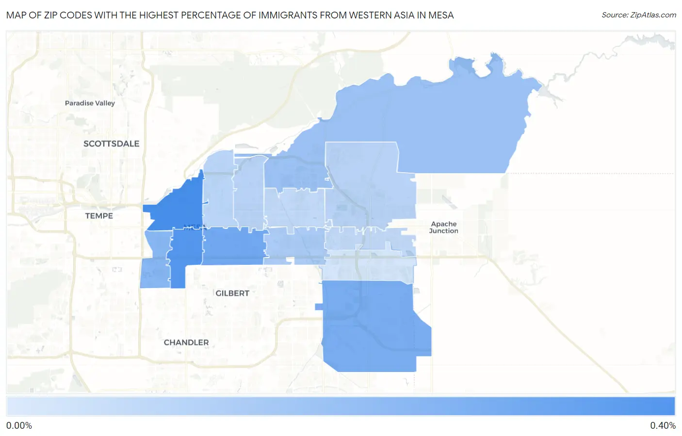 Zip Codes with the Highest Percentage of Immigrants from Western Asia in Mesa Map