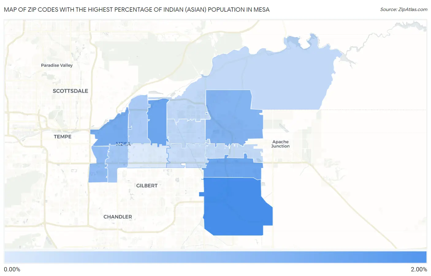 Zip Codes with the Highest Percentage of Indian (Asian) Population in Mesa Map