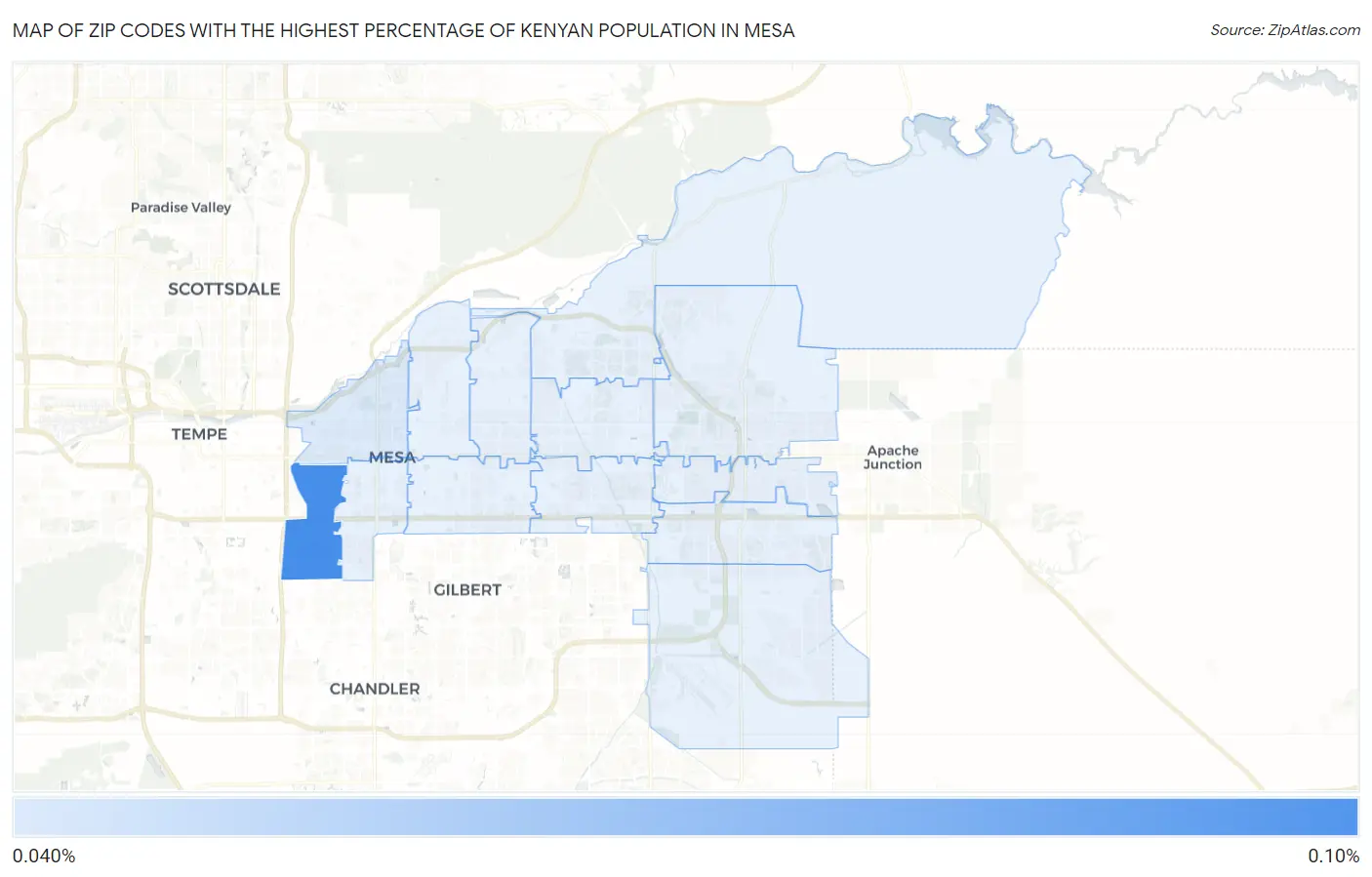 Zip Codes with the Highest Percentage of Kenyan Population in Mesa Map