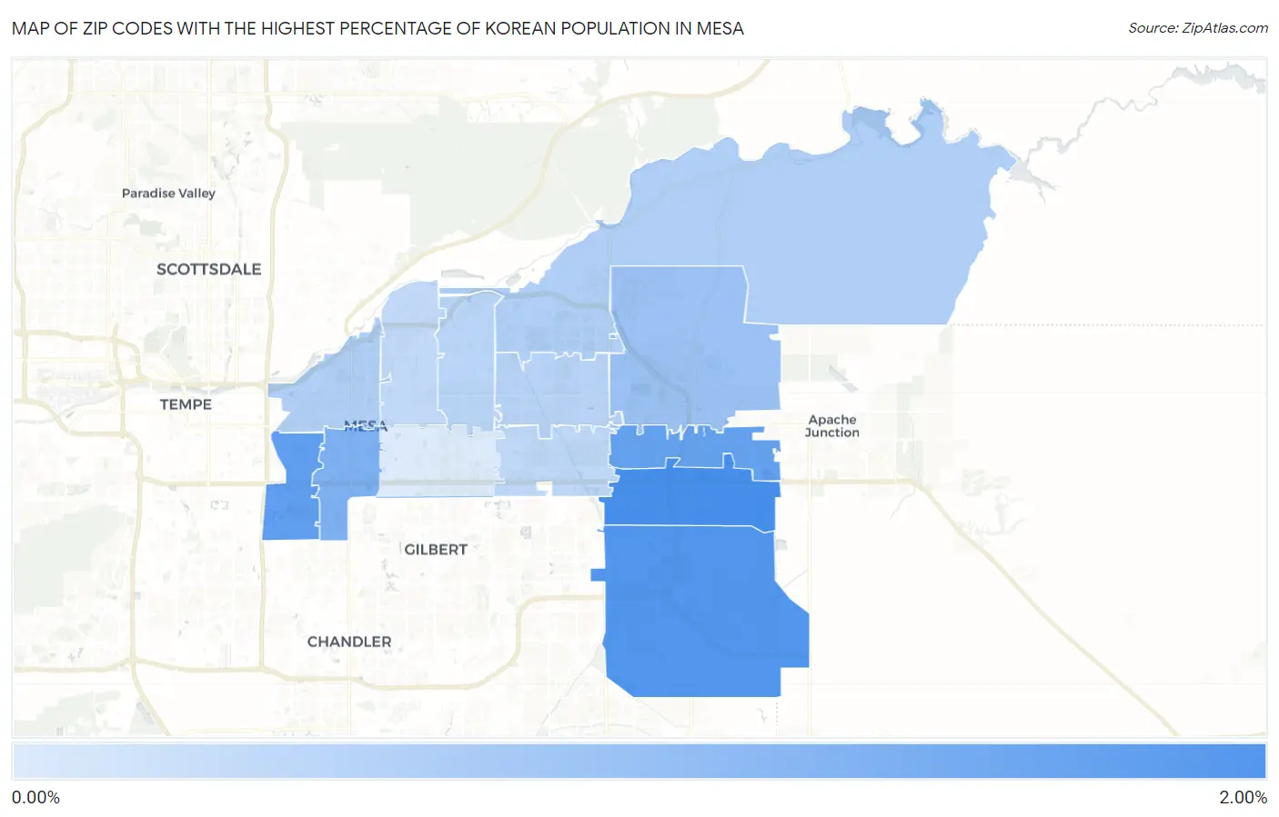 Zip Codes with the Highest Percentage of Korean Population in Mesa Map