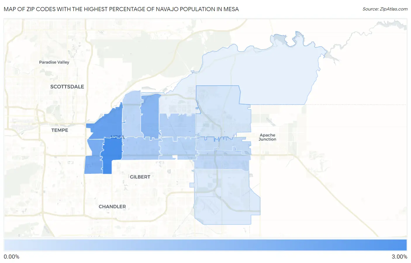 Zip Codes with the Highest Percentage of Navajo Population in Mesa Map
