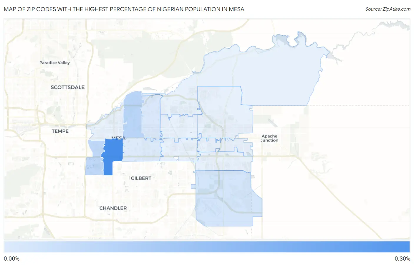 Zip Codes with the Highest Percentage of Nigerian Population in Mesa Map
