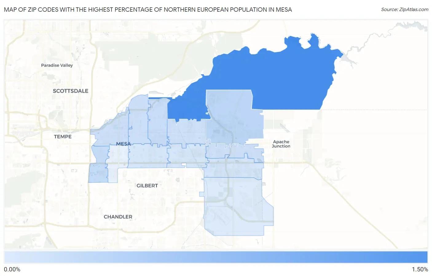 Zip Codes with the Highest Percentage of Northern European Population in Mesa Map