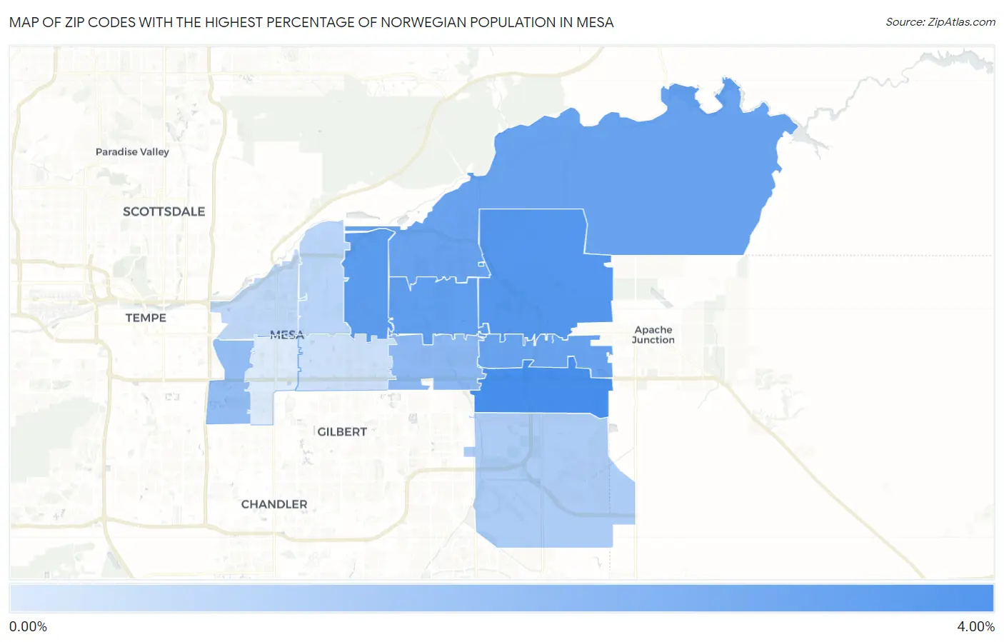 Zip Codes with the Highest Percentage of Norwegian Population in Mesa Map