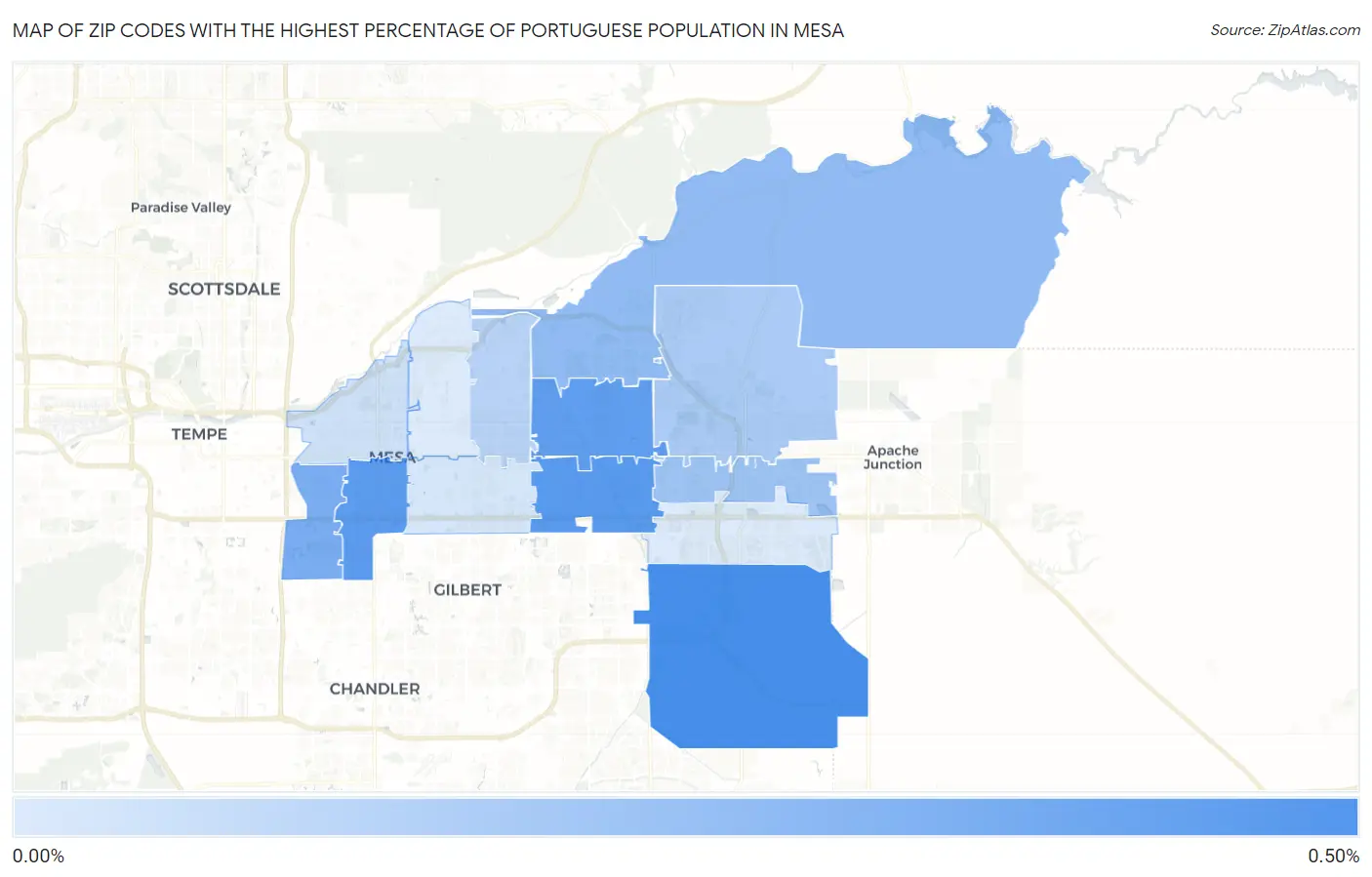 Zip Codes with the Highest Percentage of Portuguese Population in Mesa Map