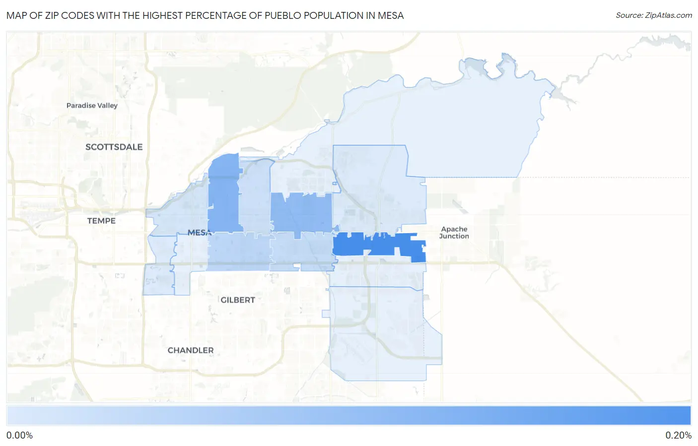 Zip Codes with the Highest Percentage of Pueblo Population in Mesa Map