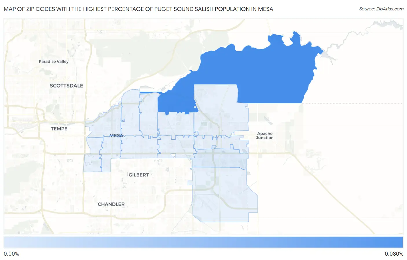 Zip Codes with the Highest Percentage of Puget Sound Salish Population in Mesa Map