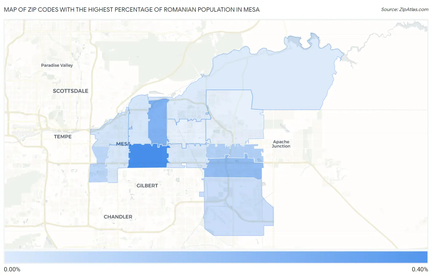 Zip Codes with the Highest Percentage of Romanian Population in Mesa Map