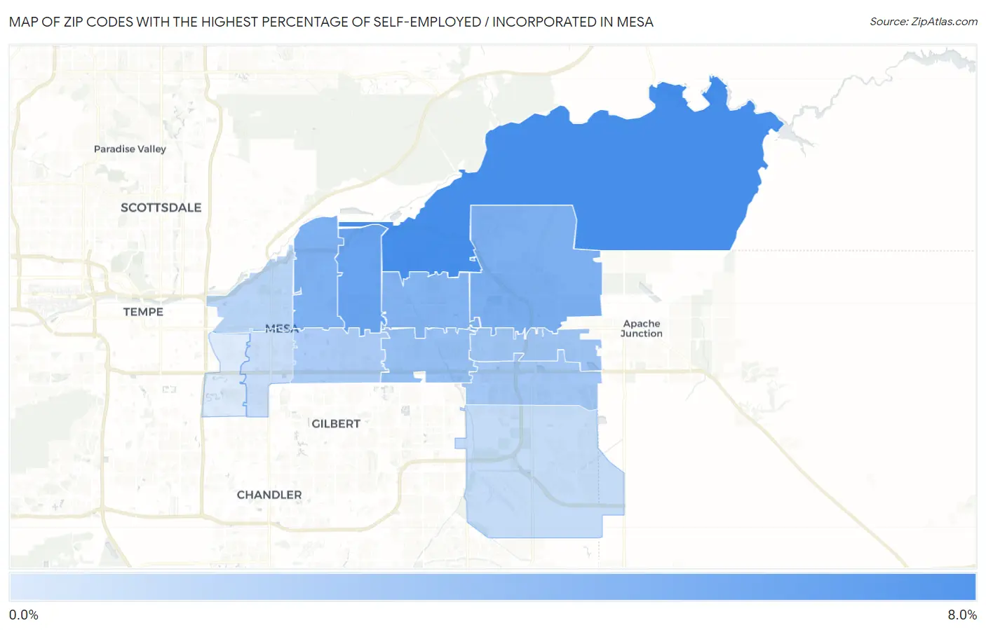 Zip Codes with the Highest Percentage of Self-Employed / Incorporated in Mesa Map