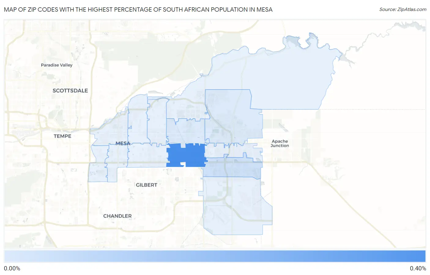 Zip Codes with the Highest Percentage of South African Population in Mesa Map