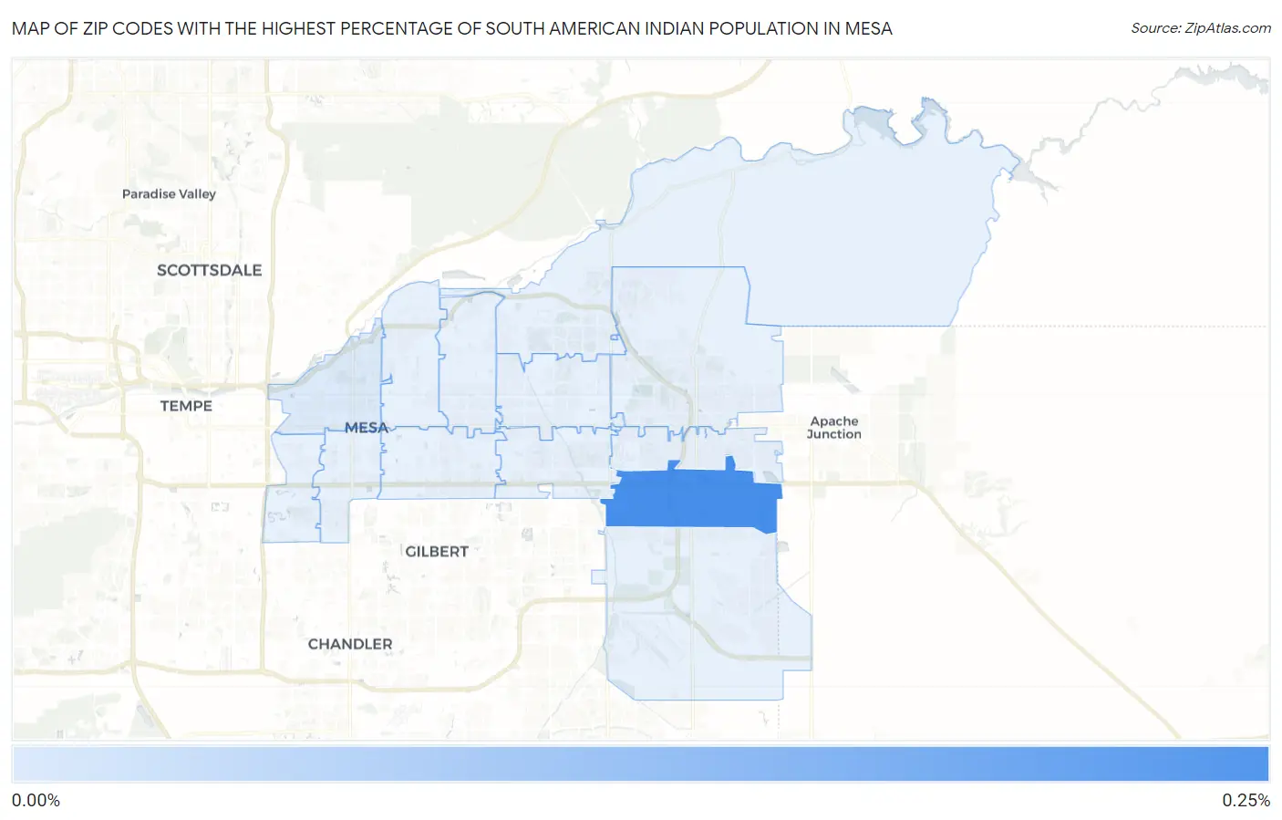 Zip Codes with the Highest Percentage of South American Indian Population in Mesa Map