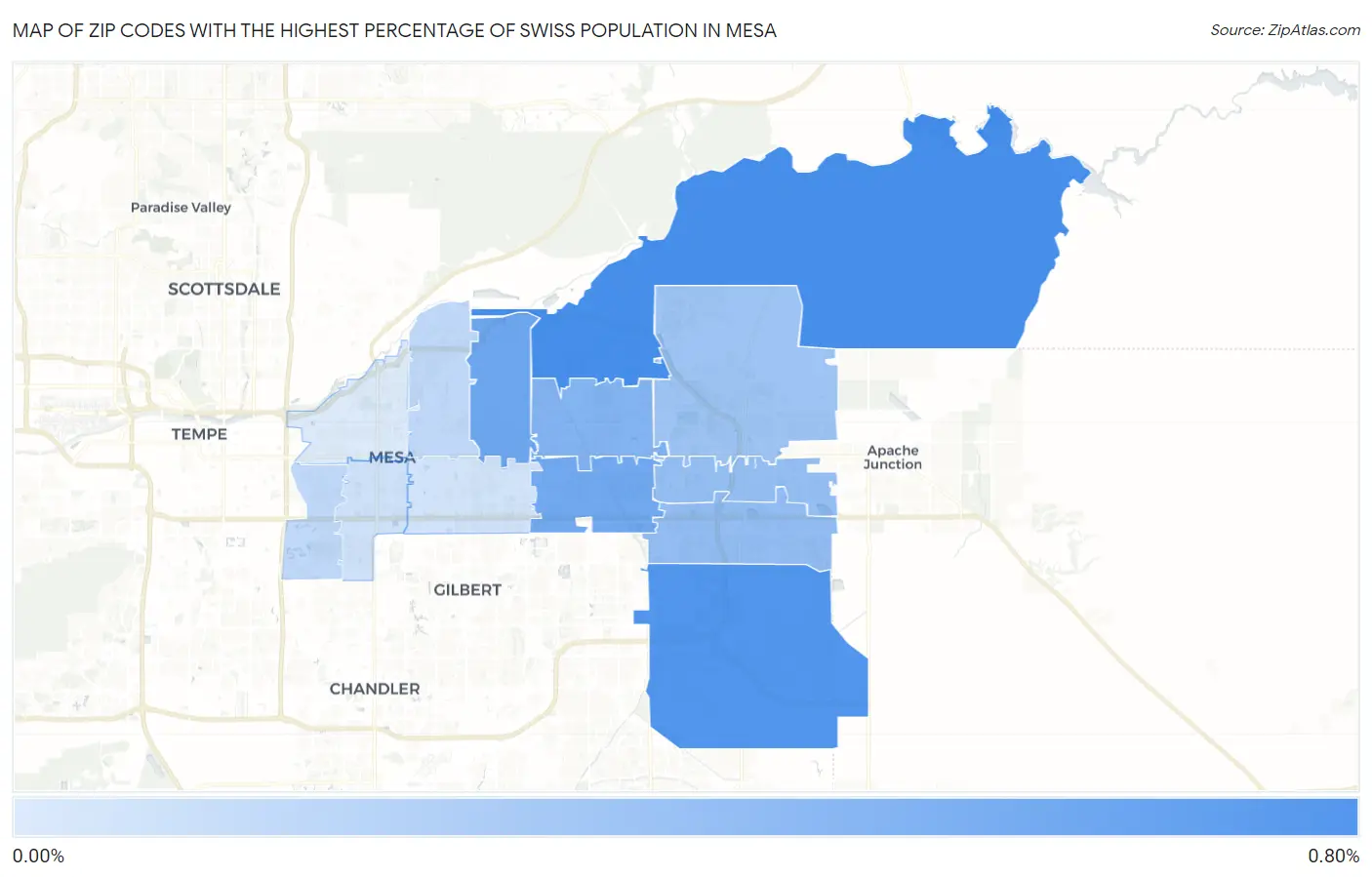 Zip Codes with the Highest Percentage of Swiss Population in Mesa Map