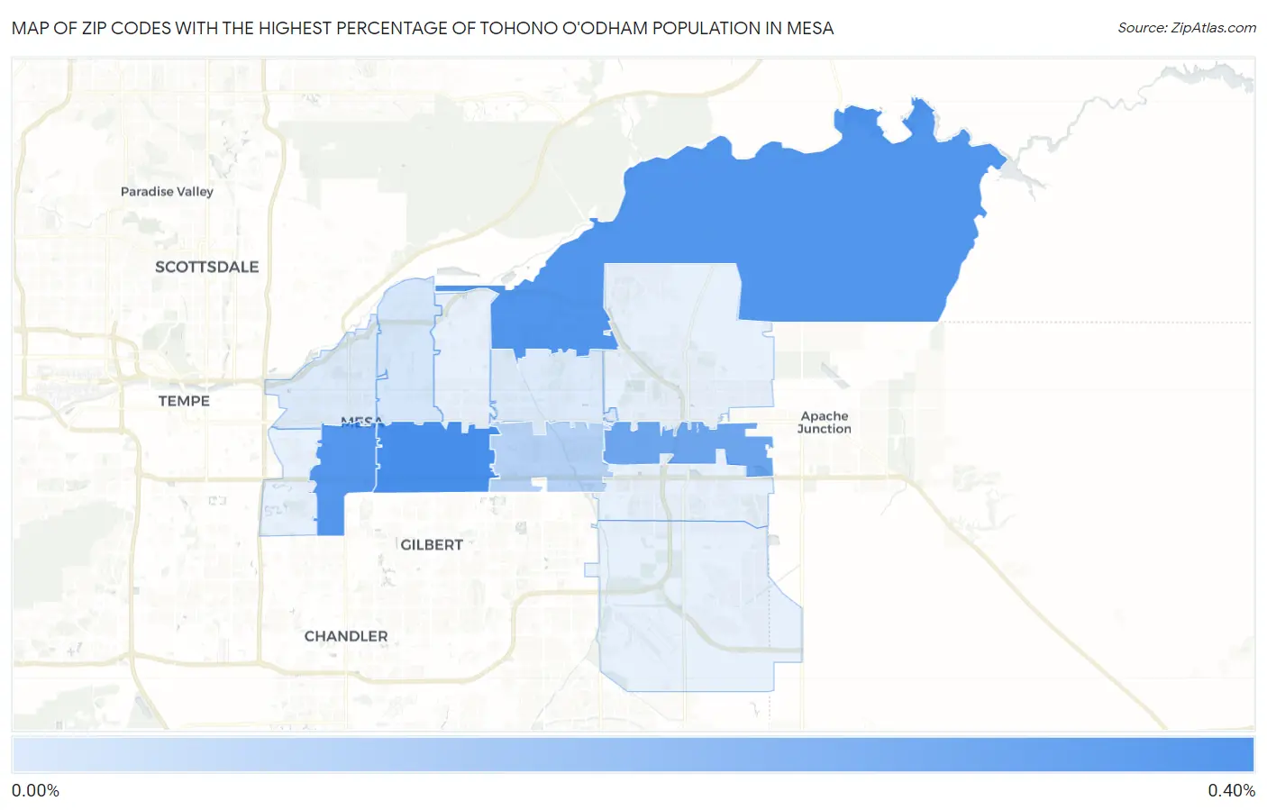 Zip Codes with the Highest Percentage of Tohono O'Odham Population in Mesa Map