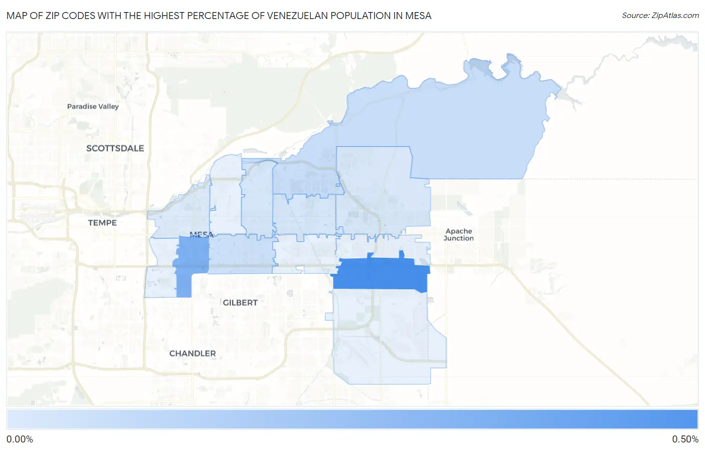 Zip Codes with the Highest Percentage of Venezuelan Population in Mesa Map