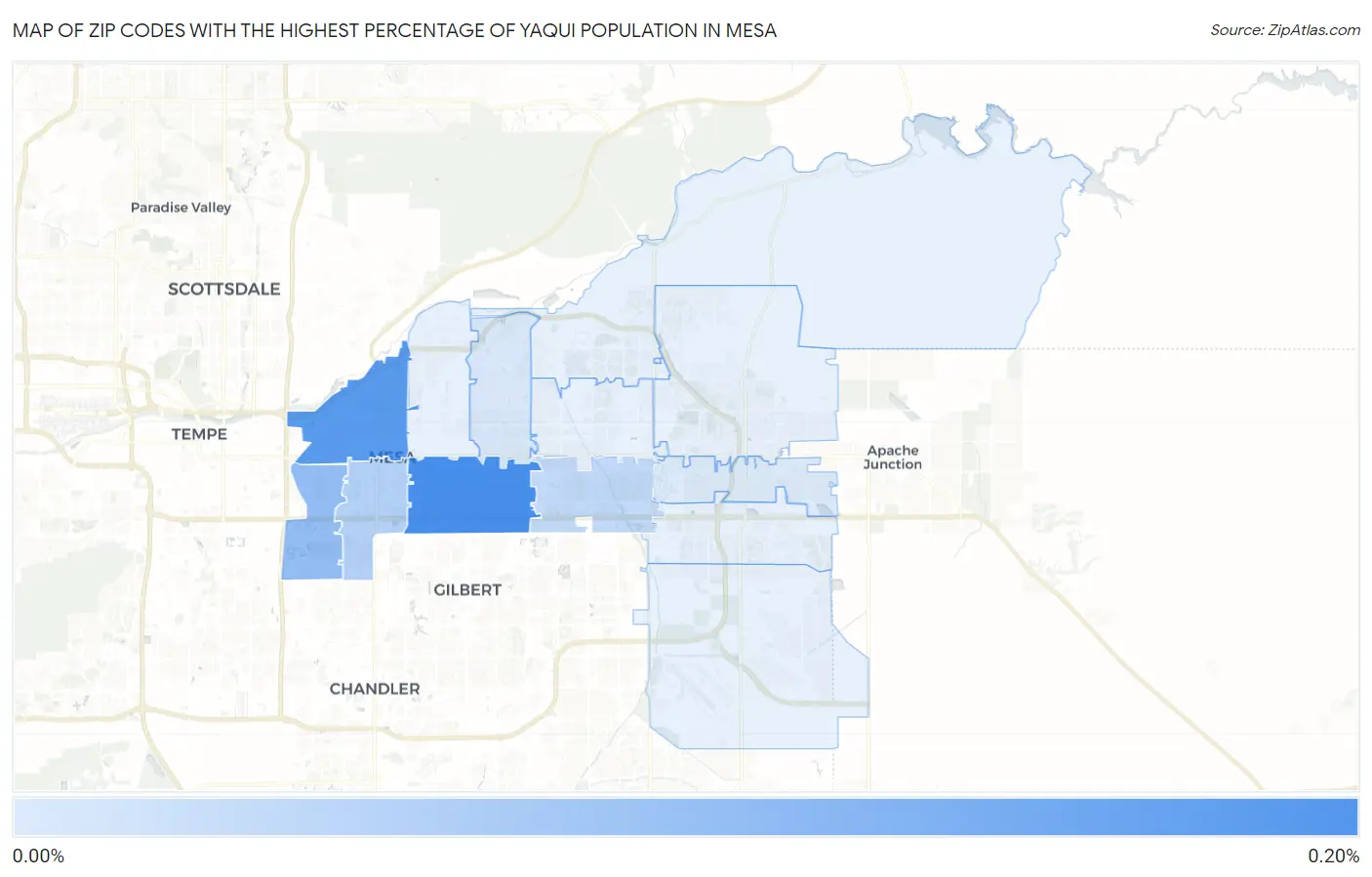 Zip Codes with the Highest Percentage of Yaqui Population in Mesa Map