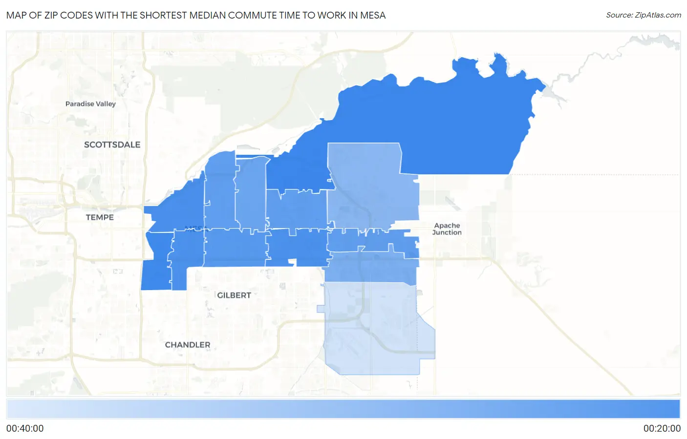 Zip Codes with the Shortest Median Commute Time to Work in Mesa Map