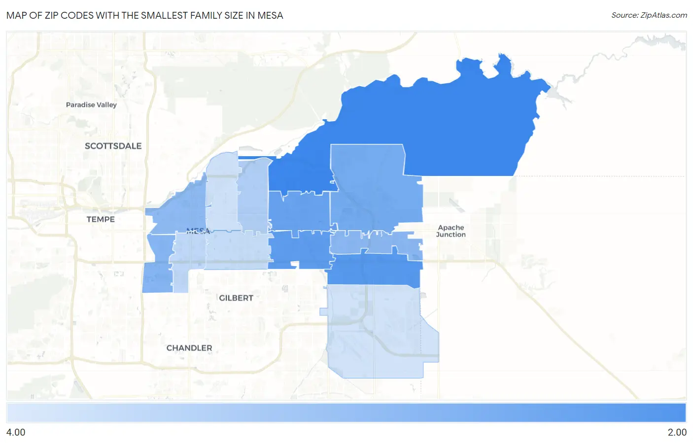Zip Codes with the Smallest Family Size in Mesa Map