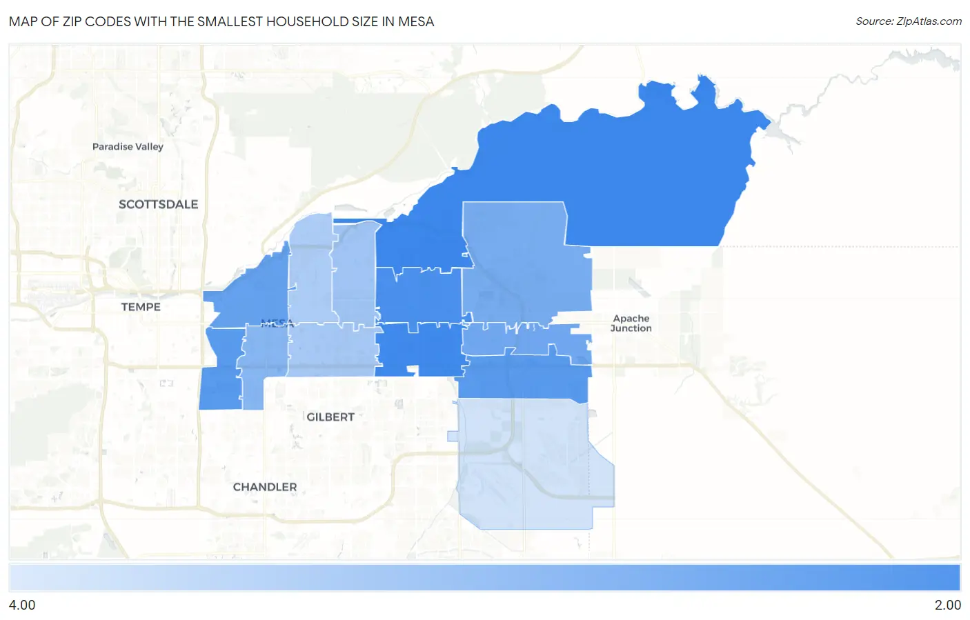 Zip Codes with the Smallest Household Size in Mesa Map