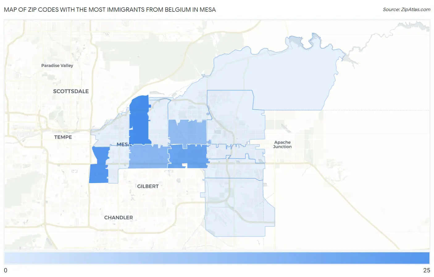 Zip Codes with the Most Immigrants from Belgium in Mesa Map