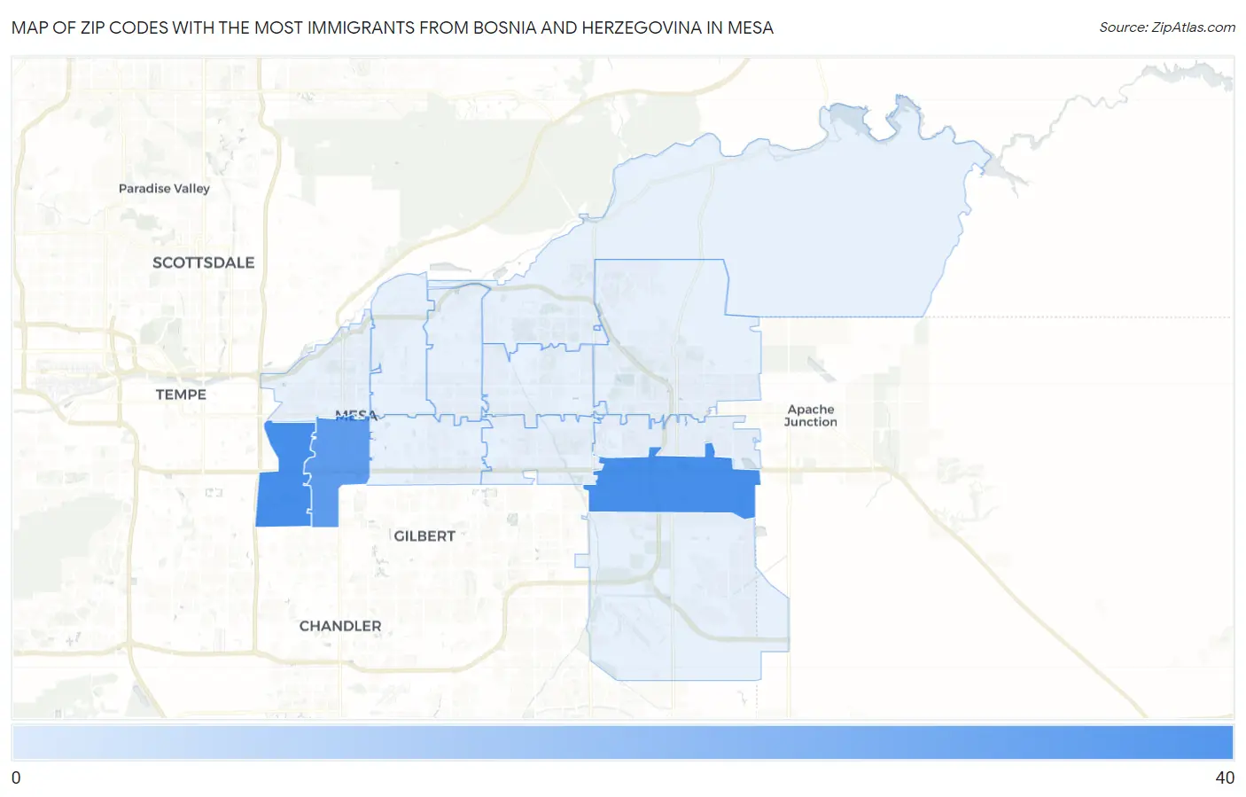 Zip Codes with the Most Immigrants from Bosnia and Herzegovina in Mesa Map