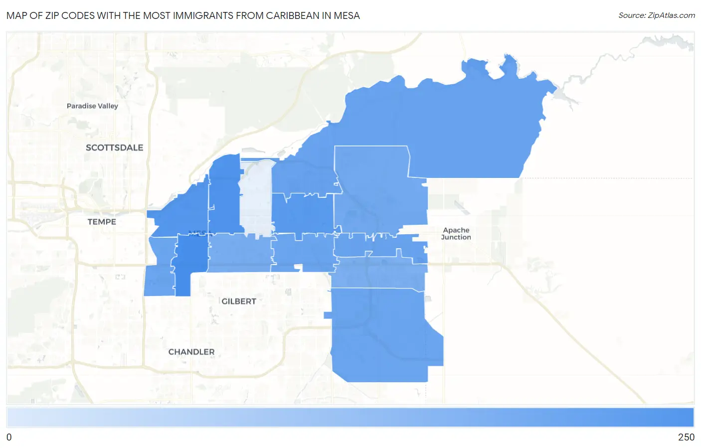 Zip Codes with the Most Immigrants from Caribbean in Mesa Map