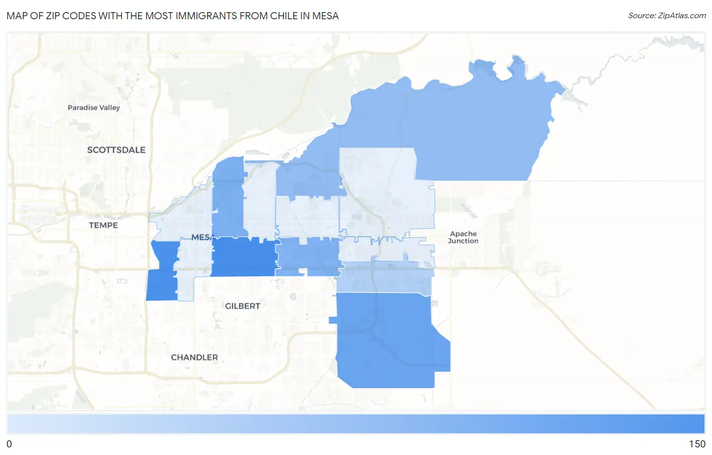 Zip Codes with the Most Immigrants from Chile in Mesa Map