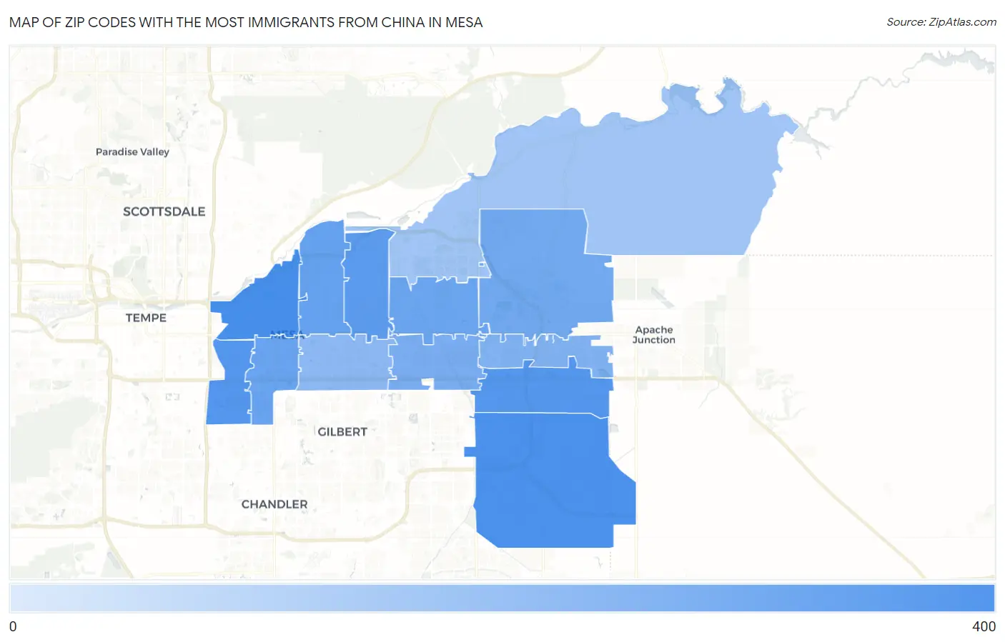 Zip Codes with the Most Immigrants from China in Mesa Map